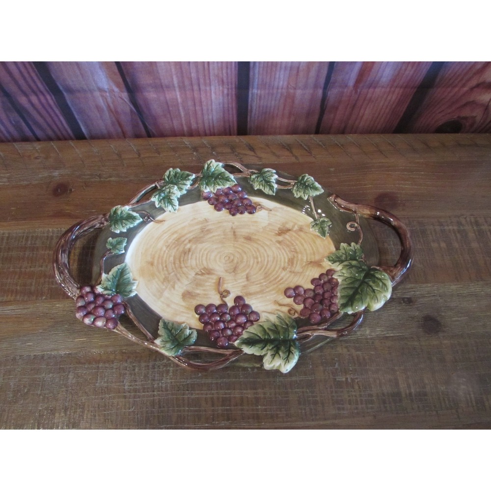 VTG 90s Pacific Rim Sonoma Hand Painted Ceramic Grape Serving Tray Platter 14" - Picture 2 of 6